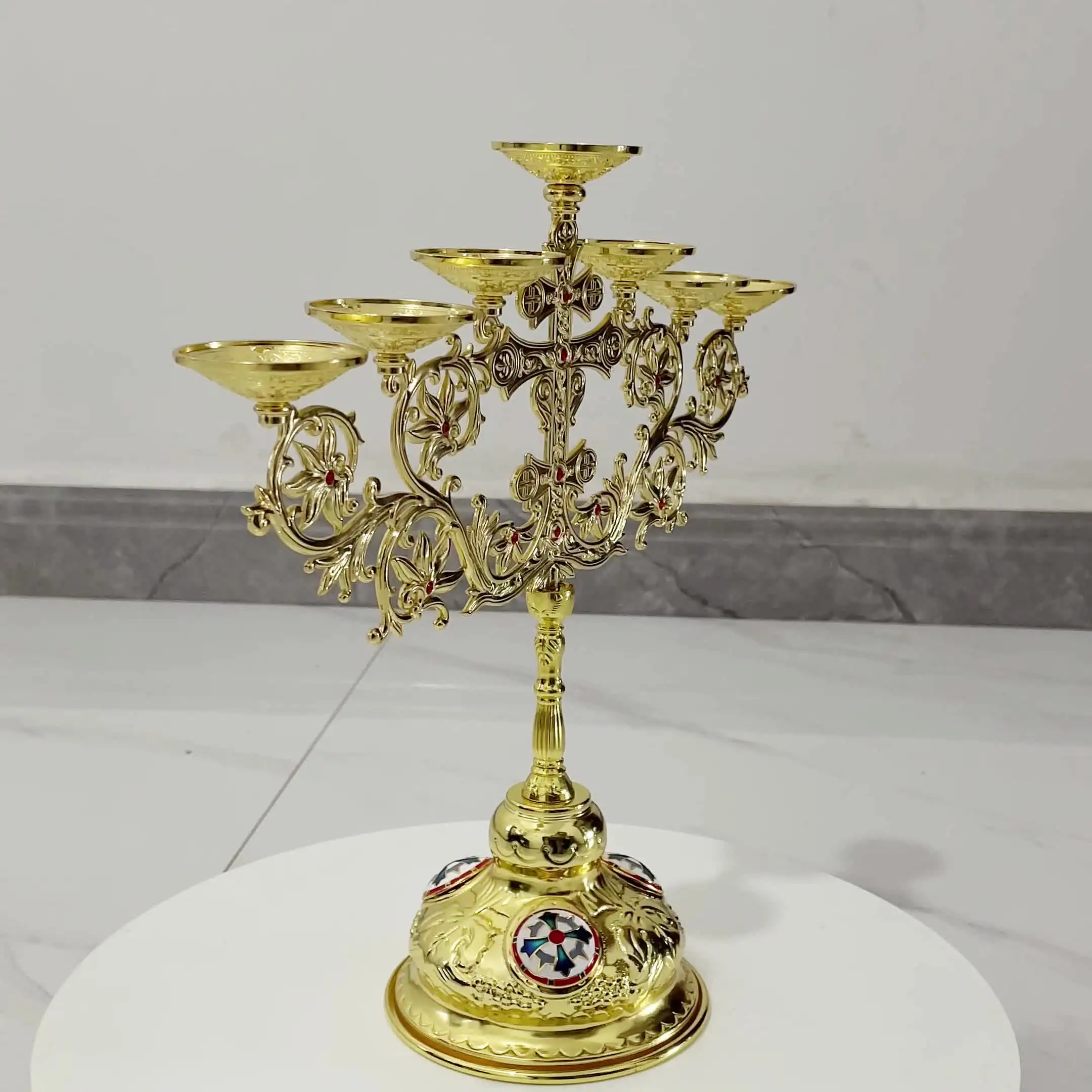 HTISOK Orthodox 7-Candle Zinc Alloy Candelabra 12 Inch Tall 7 Arms