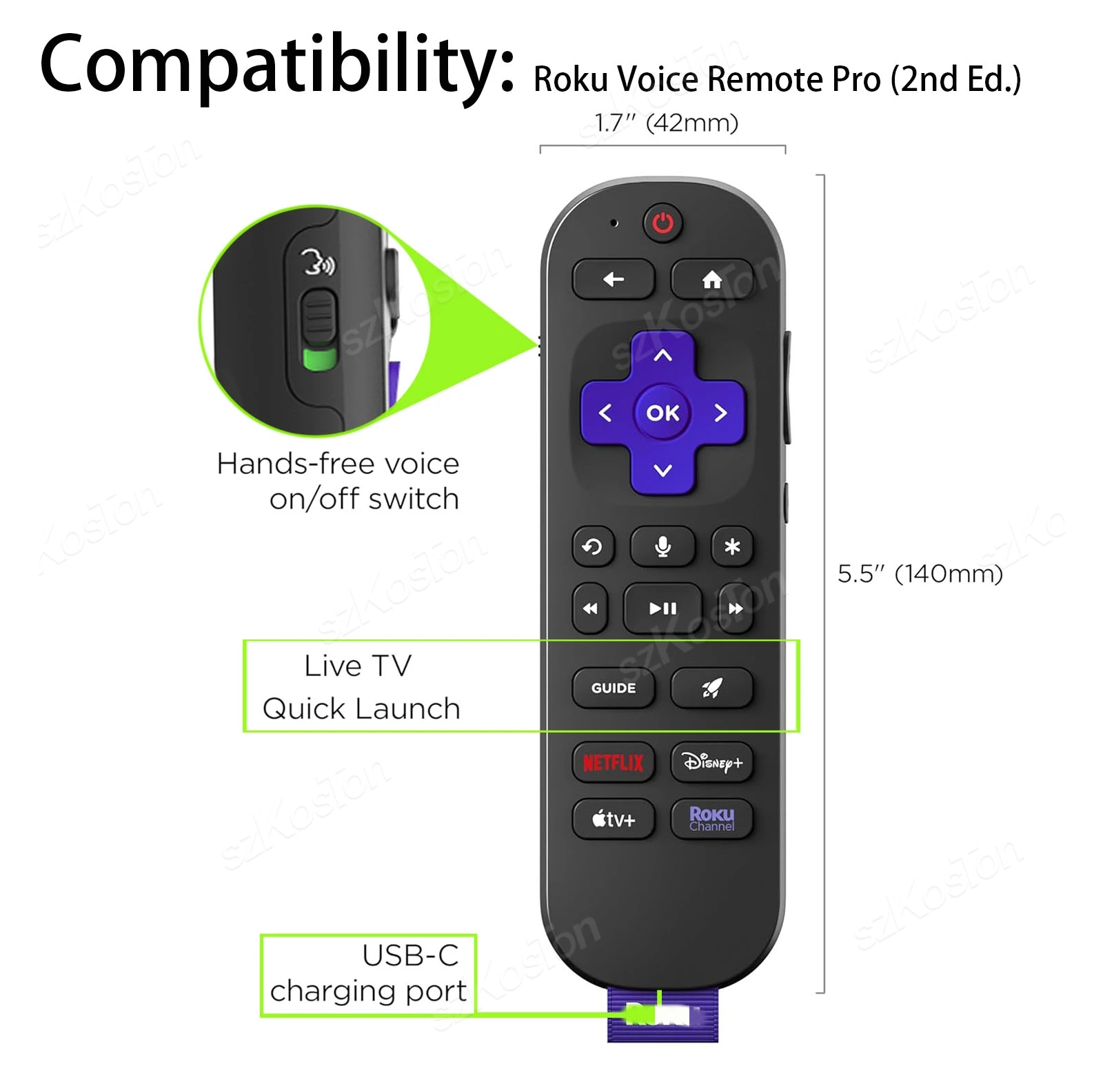 Silicone Remote Case Silicone Remote Cover Silicone Remote Sleeve Remote Controller Cover Silicone Case Protector for Roku Voice Remote Pro 2nd Edition RCB1R /RCOS1