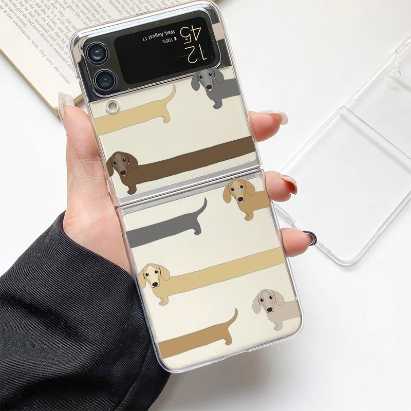Dachshund Sausage Dog Phone Case Hard PC Shell Clear Cover For Samsung Galaxy Z Flip 3 4 5 6