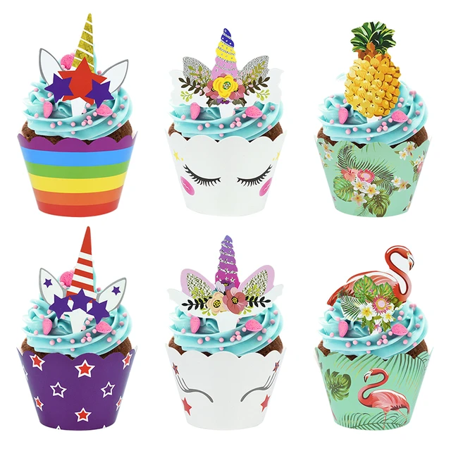 Lot de 12 emballages de Cupcake en forme de licorne et d'arc-en-ciel,  décoration de gâteau pour fête d'anniversaire, décor de fête prénatale -  AliExpress