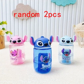 2 pezzi casuali di temperamatite a forma di Stitch Disney, temperamatite a foro singolo, articoli per ufficio in materiale PVC, mini temperamatite