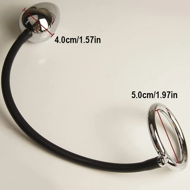 Flexible Silicone Cord Anal Plug Cock Ring Metal,Sex Toys for Men,Prostate Stimulation