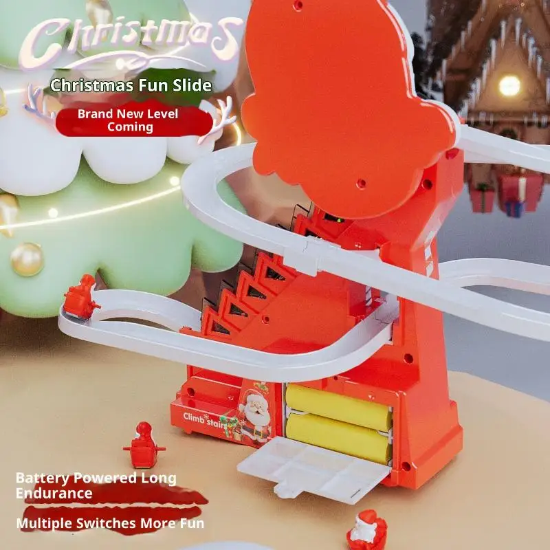 1Set Christmas Santa Snowman Electric Coaster Toy -Light & Music Stair Slide Track Activity Holiday Decoration for Boys Girls