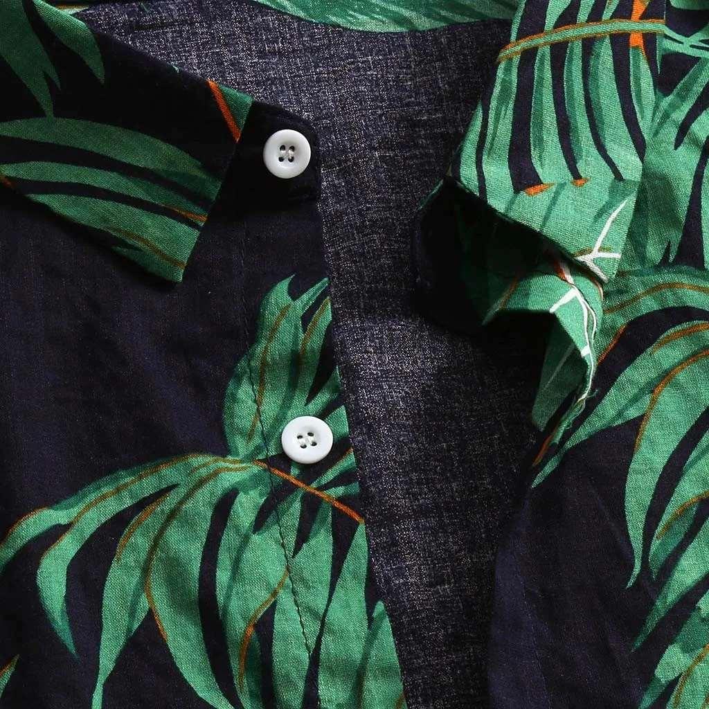 Men'S Hawaiian Casual Shirts Stylish Tropical Plant Print Short Sleeve Shirts Loose Lapel Button Blouse Summer Aloha Beachwear