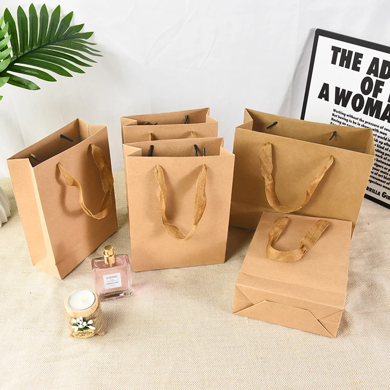 5/10/20Pcs Braun Kraft Papier Einkaufstasche Hochzeit Gefälligkeiten Geschenk Verpackung Handtasche Für Geburtstag Weihnachten Party liefert Einkaufstasche – Detail 5