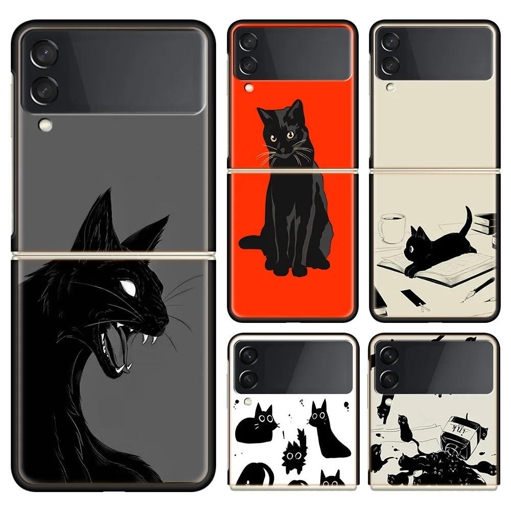 Custodia Per Telefono Premium Cute Black Cat Per Samsung Galaxy Z Flip 5 Flip 4 3 5G Funda Black Coque Hard Pc Cover Di Lusso Z Flip 5 Capa F