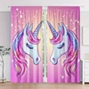 2pcs Unicorn Pattern Curtains, Rod Pocket Decorative Window Drapes Window Treatments For Bedroom Living Room, Home Decor 1