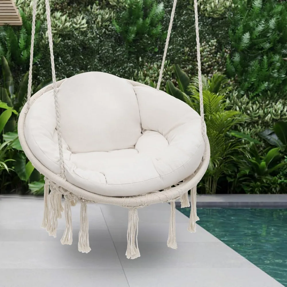 Hanging Hammock Chair with Cozy Full Cushion, Outdside Macrame Swing Chair with 350 Lbs Capacity, Ideal Accent Furniture for Li 2