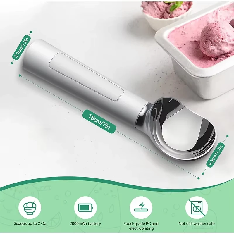 Electric Heated Ice Cream Scoop Rechargeable Scooper For Hard Icecream Self Warming Spoon Rust-proof Metal Easy Clear Gadgets