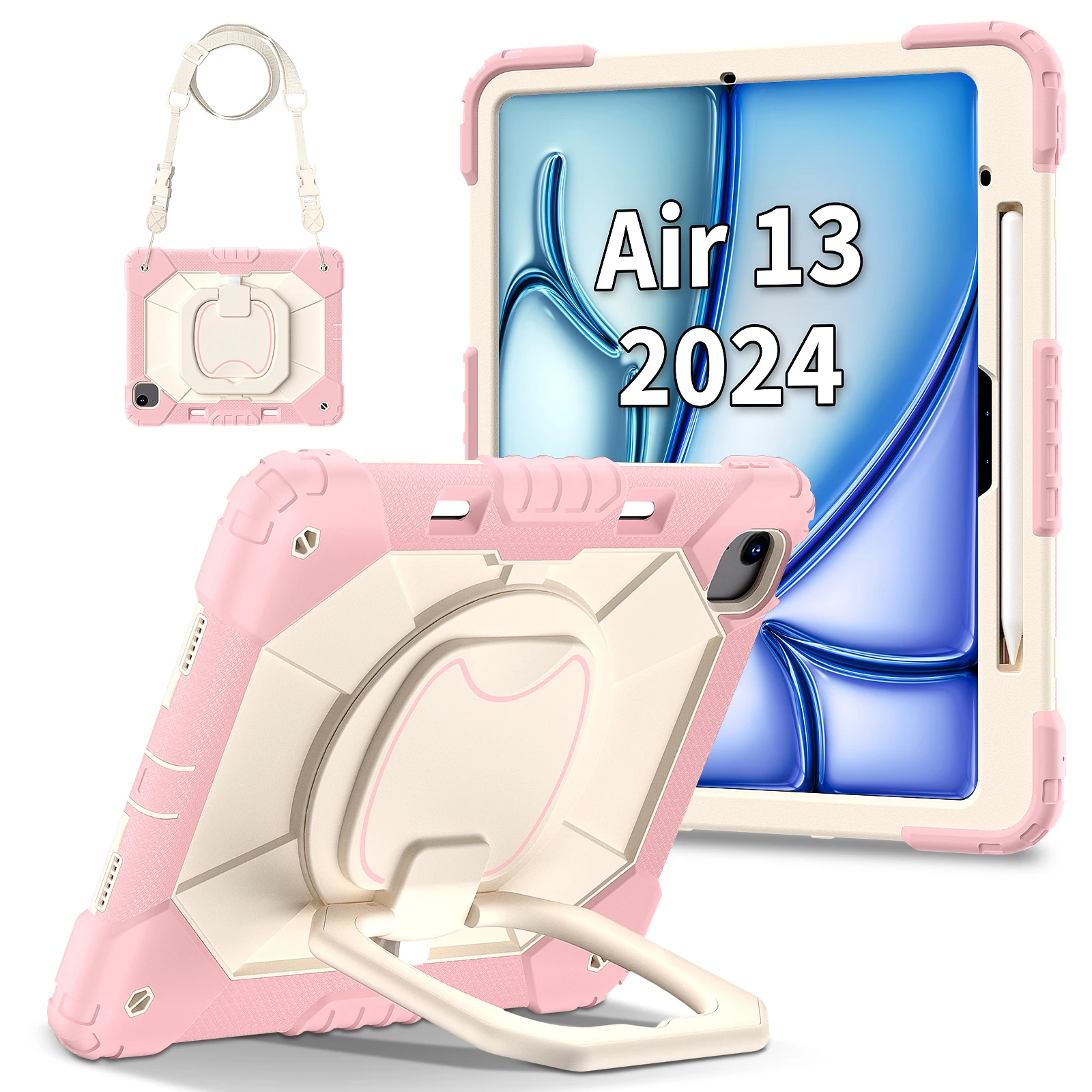 Durable Shockproof Tablet Case with Built-in Kickstand & Shoulder Straps