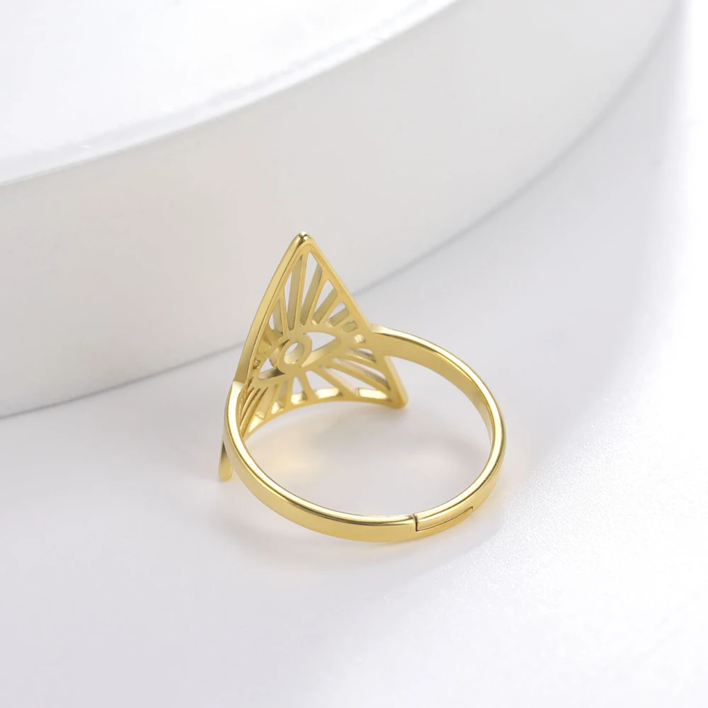 Dawapara alle sehenden Augenring verstellbare Ehering Pyramide Dreieck Auge der Vorsehung Edelstahl Paar Schmuck – Detail 7