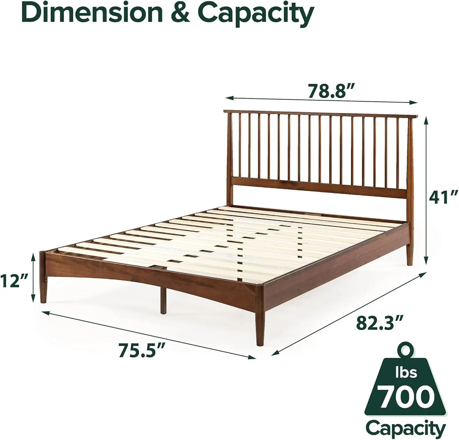 Linda Mid Century Wood Platform Bed Frame, Solid Wood Foundation, Wood Slat Support, No Box Spring Needed,Brown 2
