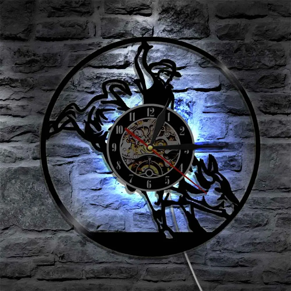 Wild West Bull Rider Vintage Western Wall Clock Cowboy Vinile Record Orologio Da Parete Rodeo Orologio Decorativo Design Moderno Home Decor