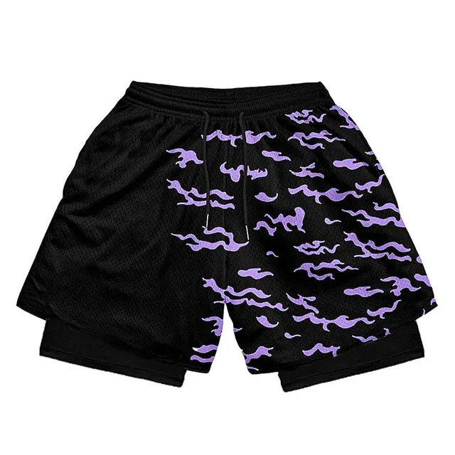 Men's 2 in 1 Running Shorts Male Workout Anime Shorts Training Yoga Gym Sportswear Pants Sport Short Pants with Pockets