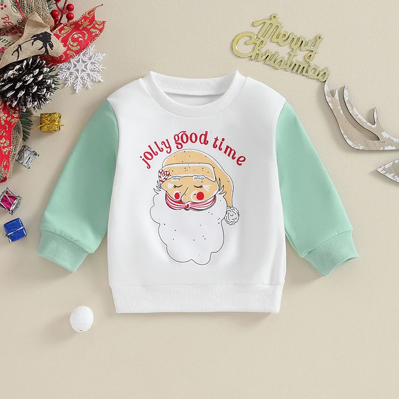 

2023-09-17 Lioraitiin 0-3Y Newborn Baby Girl Christmas Sweatshirt Clothes Long Sleeve Santa Shirt Patchwork Sweater Tops