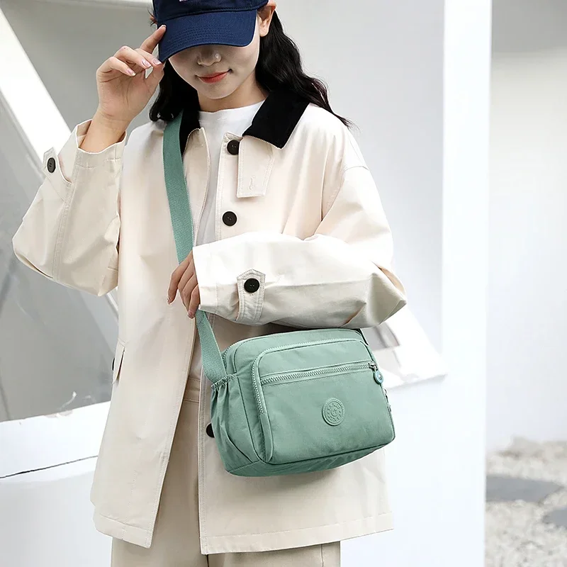 Leisure Simple Women's Shoulder Bag Nylon Multi Pockets Waterproof Messenger Bag Solid Color Female Shoulder Bag For Outings