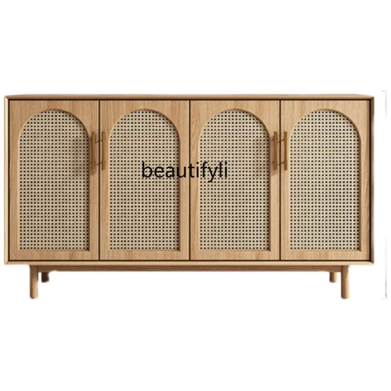 

Solid Wood Rattan Dining Side Storage Tea Cabinet Simple Modern Entrance Cabinet Small Apartment Storage Cabinet furniture