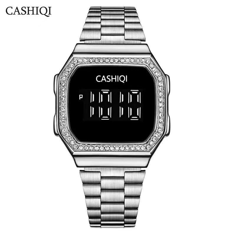 

Светодиодные часы с сенсорным экраном, модные светящиеся электронные маленькие квадратные часы со стальным браслетом