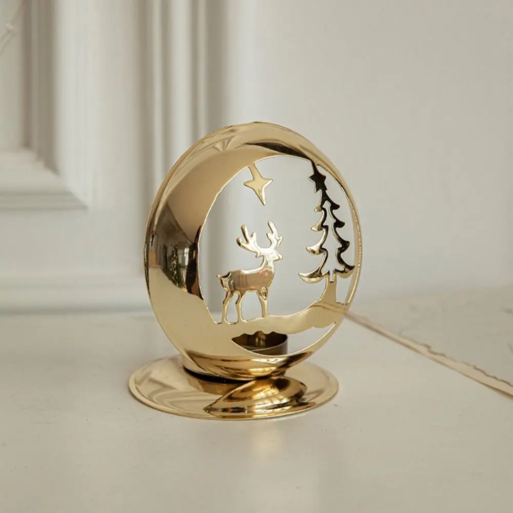 Description Picture 5 of itemNordic Style Christmas Candle Holder Deer Bell Christmas Tree Golden Iron Candlestick Candle Stand Tealight Holders