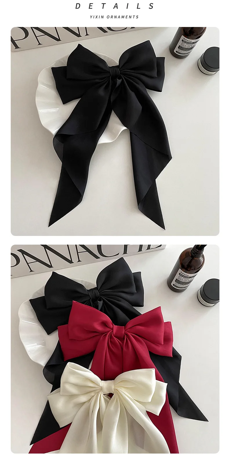1/2 stücke Bogen Band Haar Clip Mode Einfache Feste Satin Frühling Clip Haar Pin Elegante Retro Stirnband Clips Mädchen haar Zubehör – Detail 6