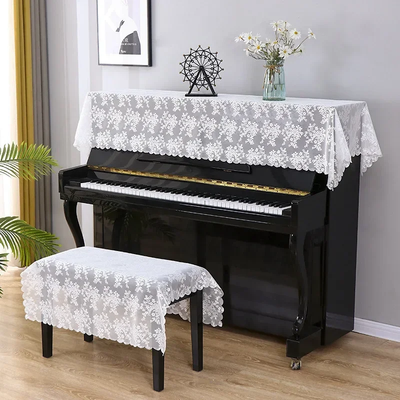 White Fabric Lace Piano Cover Modern Minimalist and Fresh Dust Cover American Home Aesthetic Electronic Piano Cloth