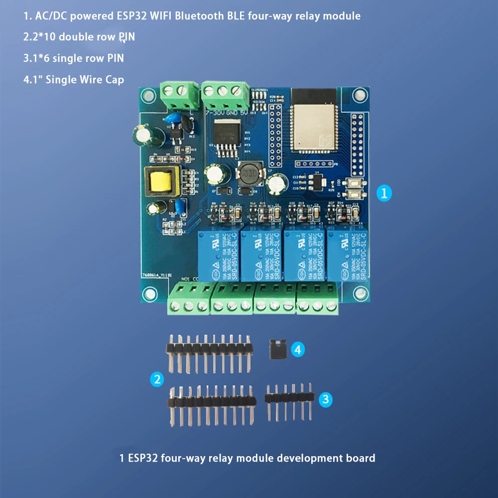 ESP32 Relais-Entwicklungsplatine AC/DC-Netzteil WiFi Bluetooth BLE 4-Kanal-Relaismodul ESP32 – Detail 10