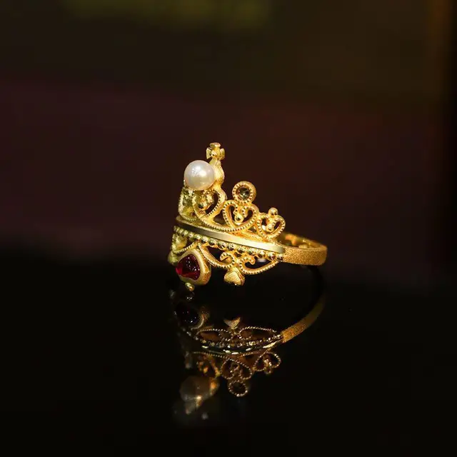 Byzantium Style Vintage Gold Pearl Ruby Garnet Ajustable Crown 