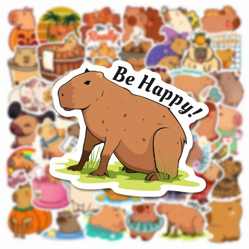 Autocollant Capybara mignon en PVC pour enfants, décoration esthétique, scrapbooking, carnet de croquis, papeterie coréenne, fournitures scolaires, 10 pièces, 30 pièces, 50 pièces