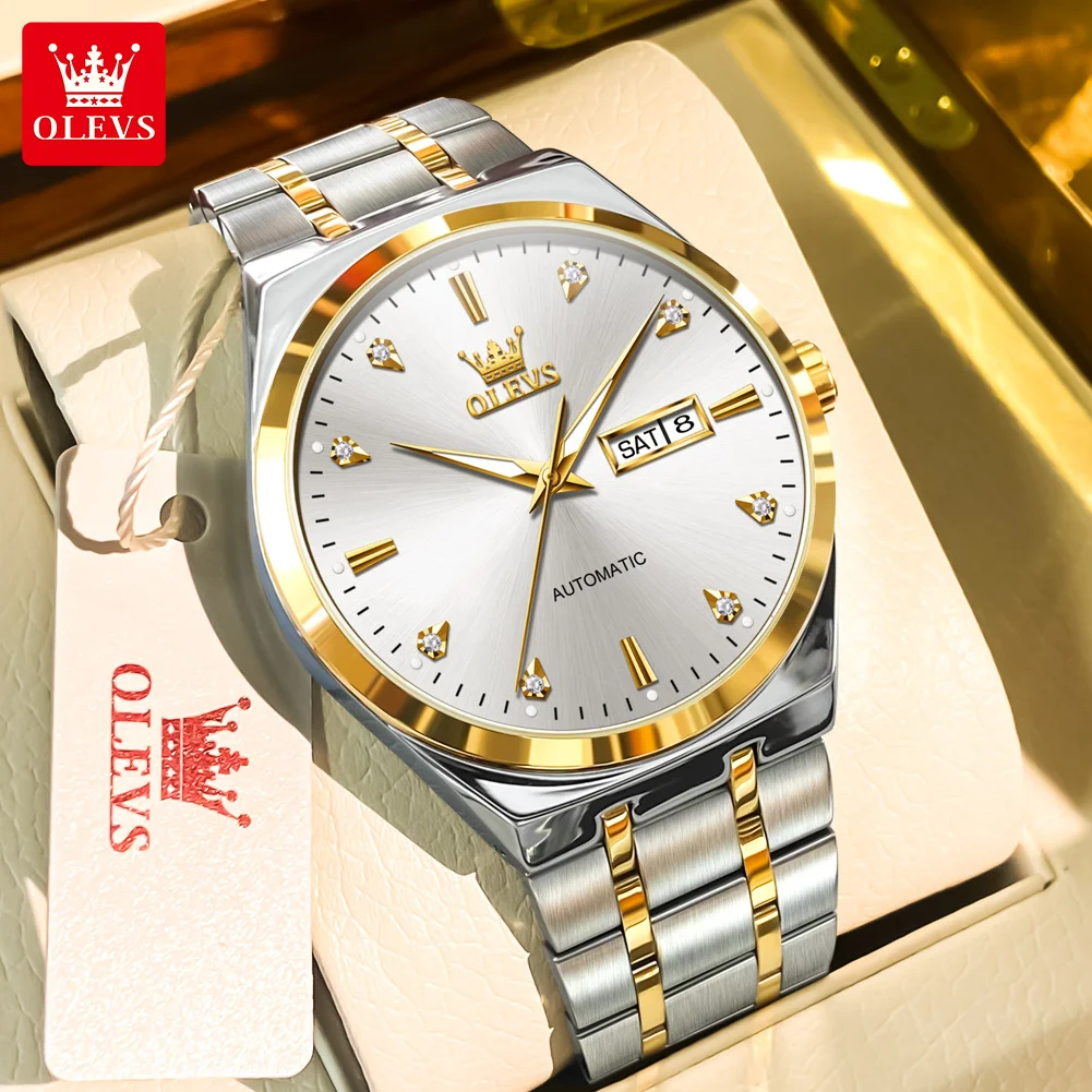 Reloj mecánico automático OLEVS 9811 para hombre, de negocios, clásico, de moda, con diamantes, doble calendario, resistente al agua, de marca de lujo._voghion.com