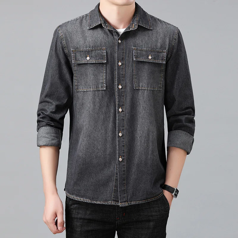 Denim Shirt Long Sleeved Shirt men's casual loose plus size 6XL 7XL 8XL cowboy shirt spring autumn