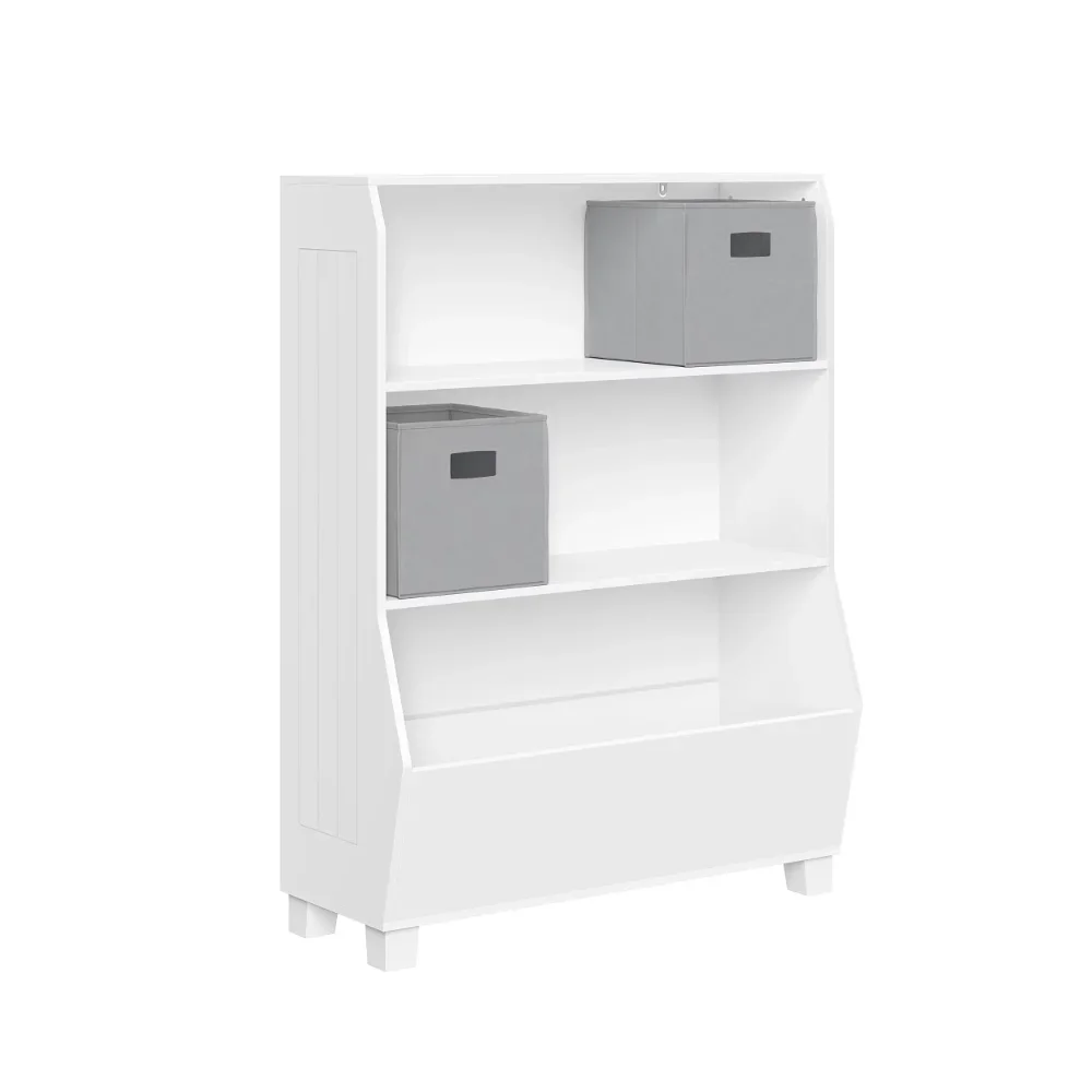 

Kids 34-Inch Bookcase with Toy Organizer and 2 Gray Bins