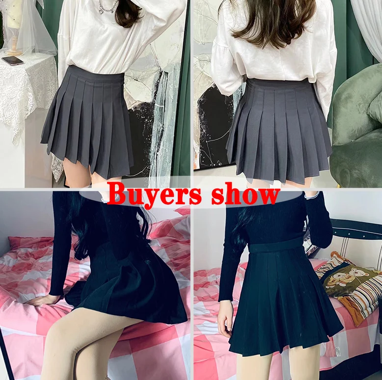 Lucyever Solid Color Pleated Skirts Women Fashion High Waist  Preppy Style Mini Skirt Womens Korean Chic Street A-line Skirt XXL 5