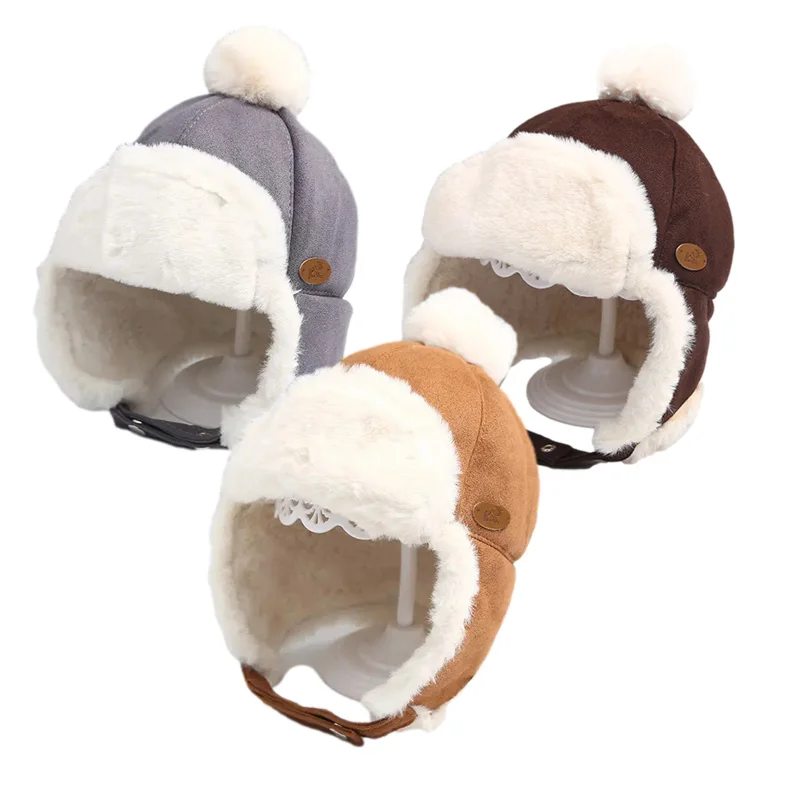 Winter Baby Hat for Boy Girl Faux Fur Hat with Earflap Skiing Warmer Infant Bonnet Cute Pompom Toddler Kids Accessories 1-3Y kids beanie with scarf winter toddler beanie pompom hat warm bonnet cap for boys girls winter children earflap caps dinosaur