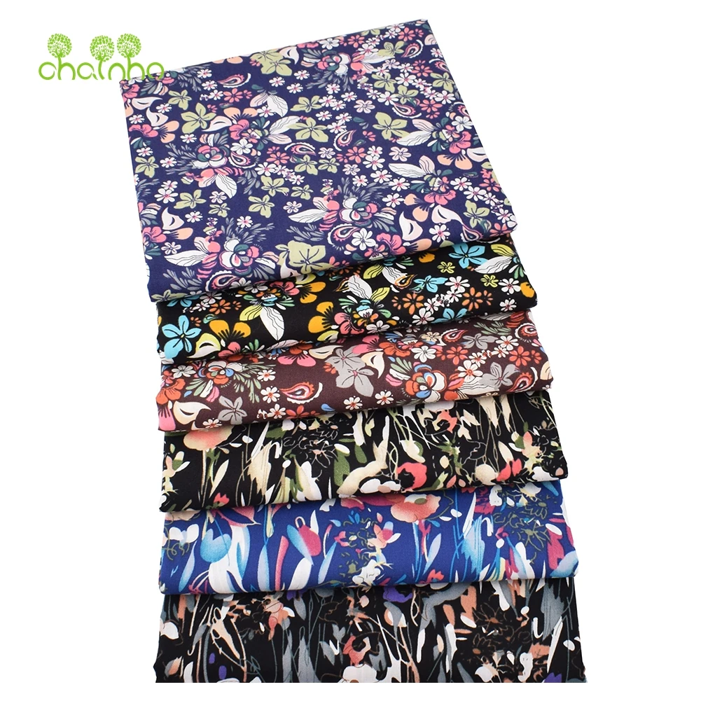 Chainho,Printed Plain Weave Poplin Cotton Fabric,DIY Quilting Sewing Material,Patchwork Cloth,Floral Series,3 Sizes,15PC37