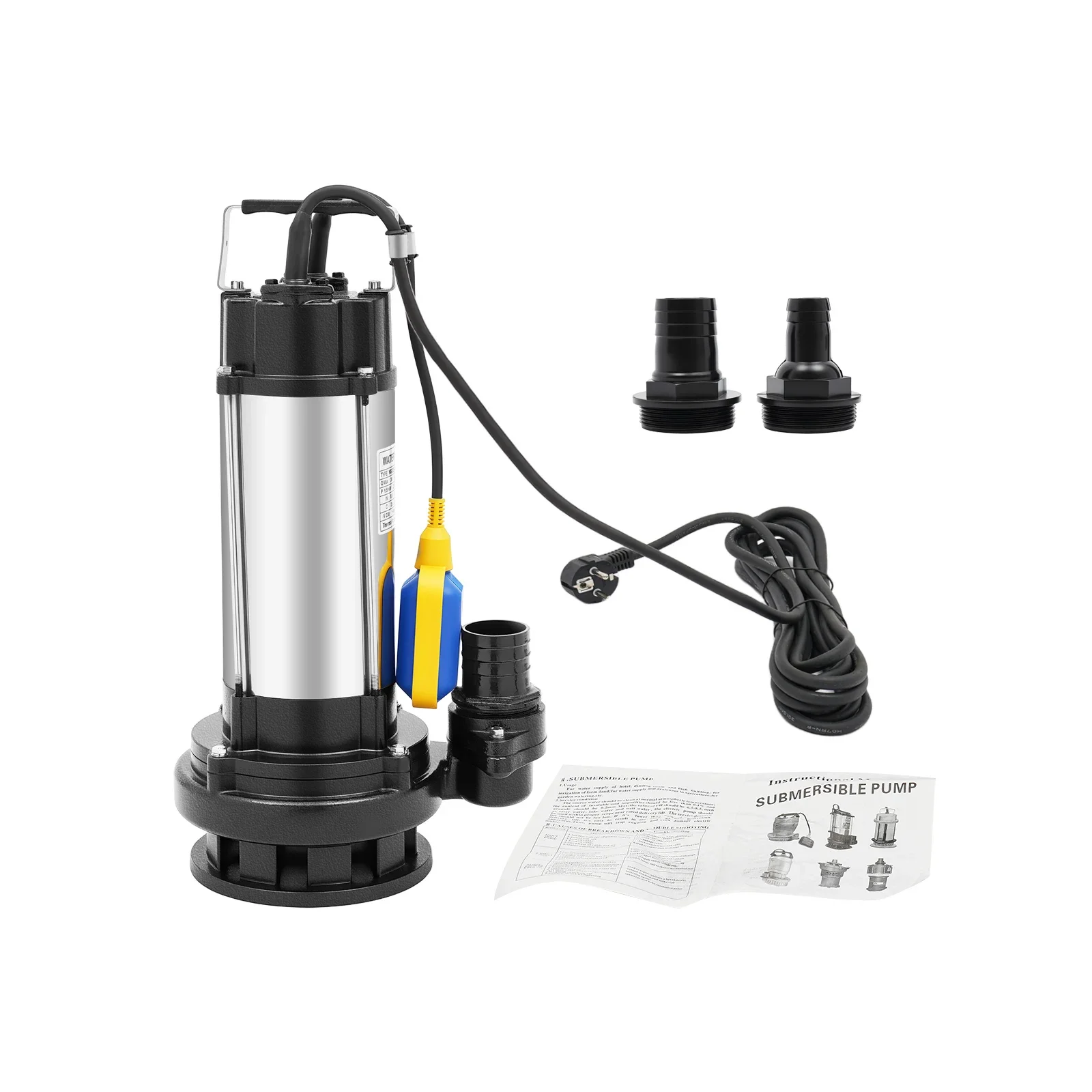 1,5 kW Edelstahl-Schmutzwasserpumpe, Tauchpumpe für Schmutzwasser, elektrische Abwasserpumpe mit Schwimmer, Baupumpe, 36000 l/h – Detail 4