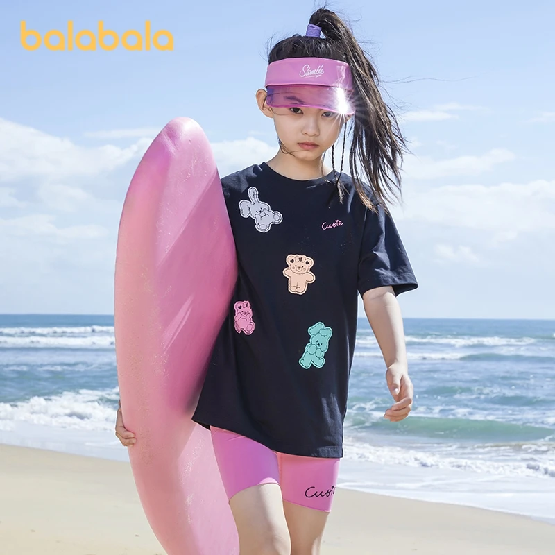 

Balabala Kids Girl Short-Sleeved Suit Summer Cartoon Print Two-Piece Set