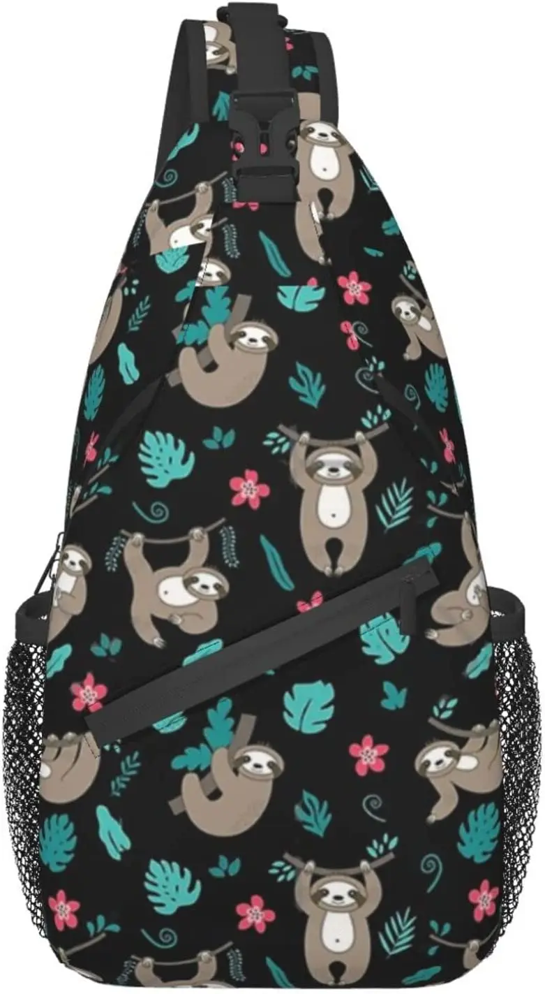 

Sling Bag Cute Tropical Sloth Crossbody Chest Daypack Casual Backpack Animal Shoulder Bags for Women Men