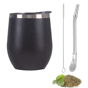Set di tazze Yerba Mate in acciaio inossidabile da 3 pezzi Set di tazze Yerba Mate a doppia parete da 350 ml con bomba e spazzola per la pulizia delle bevande 1
