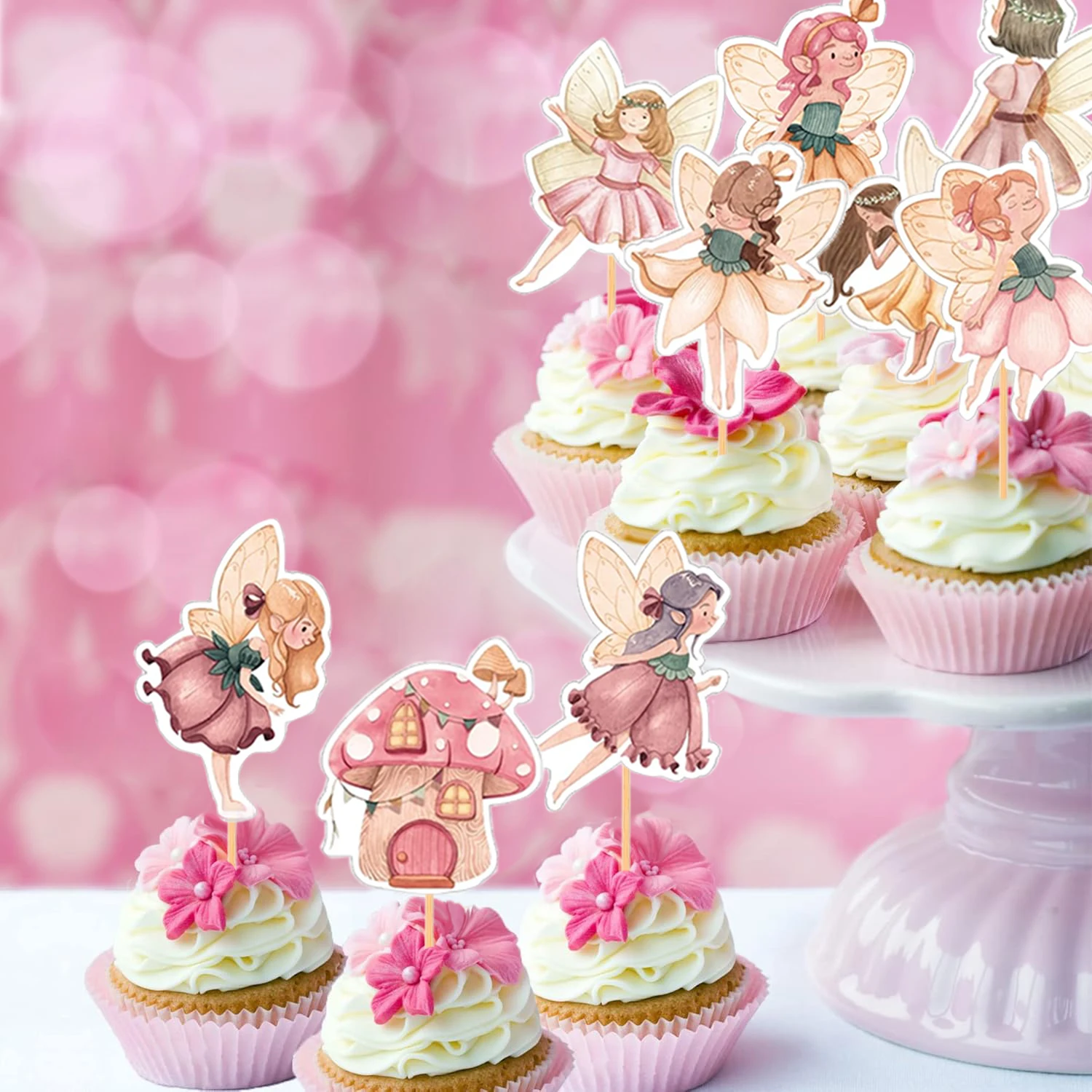 Description Picture 2 of item24PCS Fairy Cupcake Toppers Fairies Party Cake Picks Garden Birn Birthday Party Decorations for Elves Theme Baby Shower Supplies