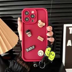 DIY Bear Smile Hand Chain Phone Case Cover for Moto G24Power (Wine)