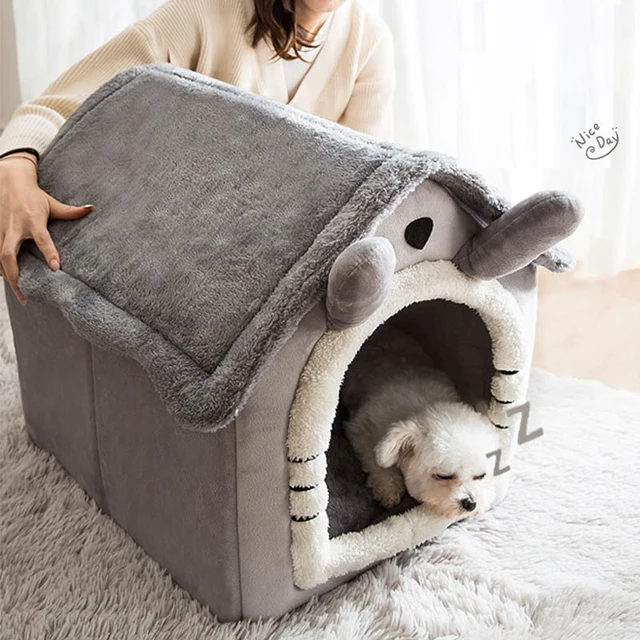 Dog House Kennel Soft Pet Bed Small Tent Indoor Enclosed Warm Plush Sleeping Nest 2