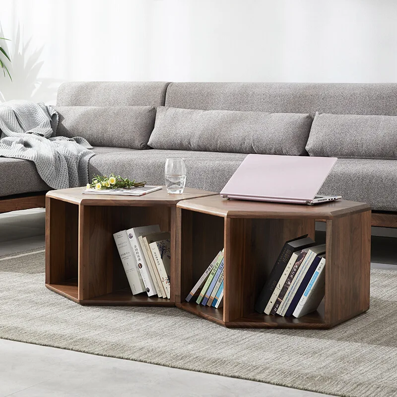 

The coffee table is all solid wood, hexagonal, large coffee table, corner, a few North American black walnut living room furnitu