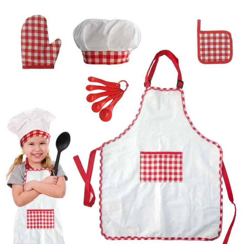 

Kids Cooking Sets Toddler Chef Apron Set For Baking Apron Chef Hat Mitt Insulation Mat & Spoons To Dress Up Chef Costume Career