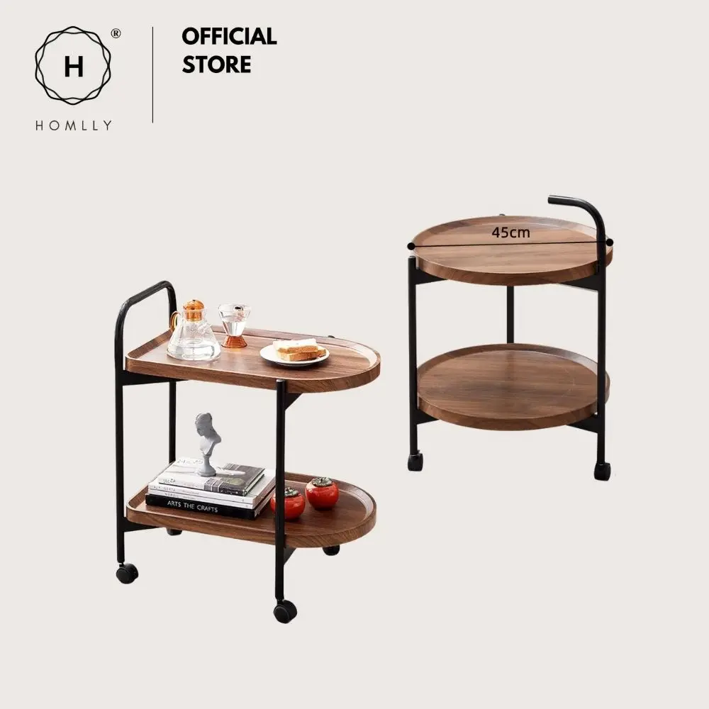 

Homlly 2-Tier Walnut Mobile Rolling Kitchen Trollery Cart organiser with Wheels