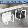 1pc White stainless steel Sponge & Cloth Holder for Kitchen Sink - No-Drill Adhesive Mount, Space-Saving Organizer with Hooks 4