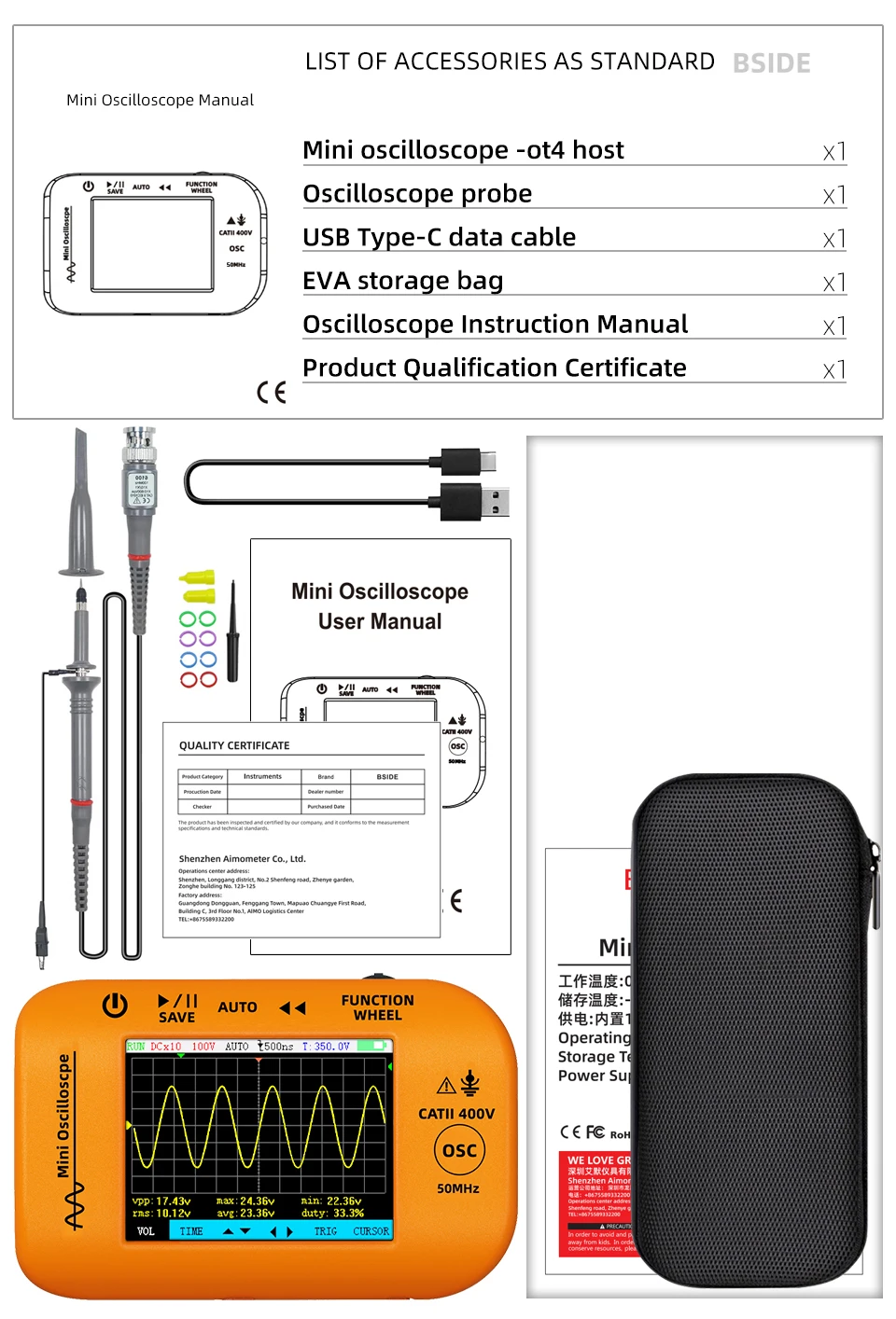Mini Oscilloscope Portable OT2/OT4 Signal Generator Sampling Rate Electronics Re