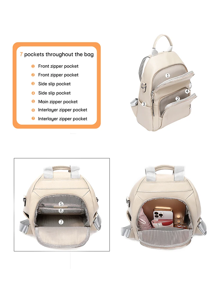 Zency First Layer Leather Backpack For Women Anti Theft Back Open