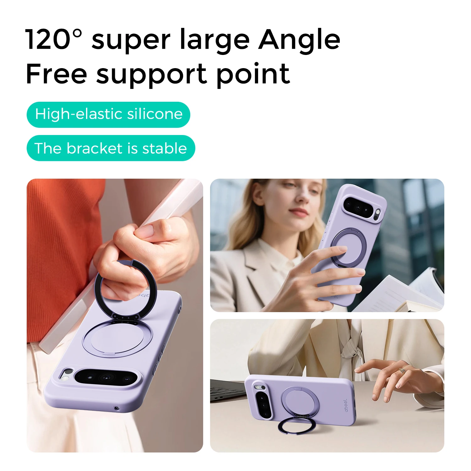 Luxury Silicone Phone Case with 360° Rotating Magnetic Holder and Stand, Skin-Friendly Feel