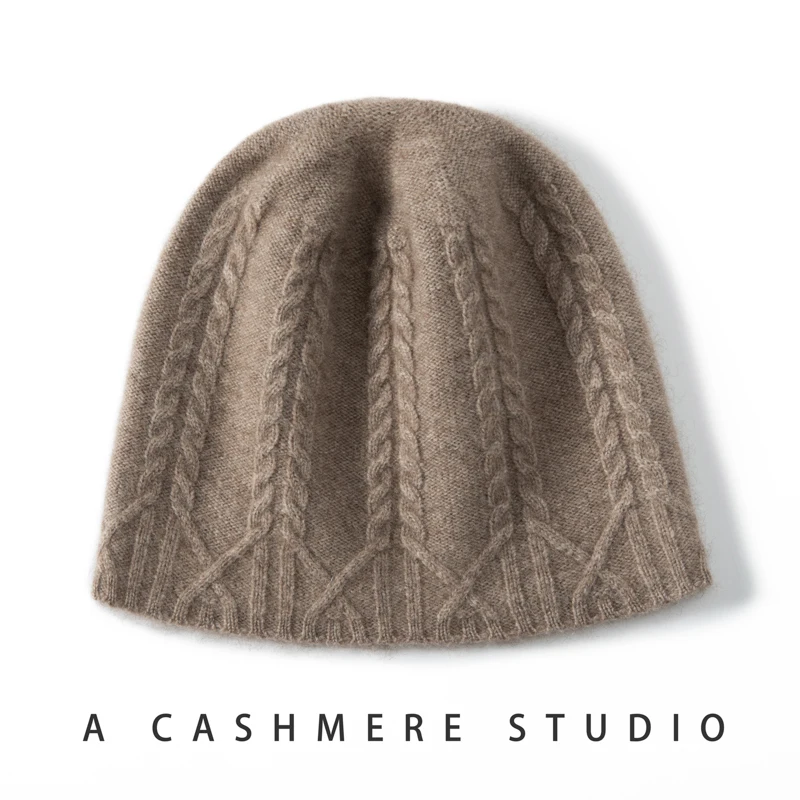 Winter New Women Hat 100% Cashmere Knitted Headgears Beanies Soft Warm Hats Lady Fashion Jacquard Bonnet High Quality Girl Cap 2