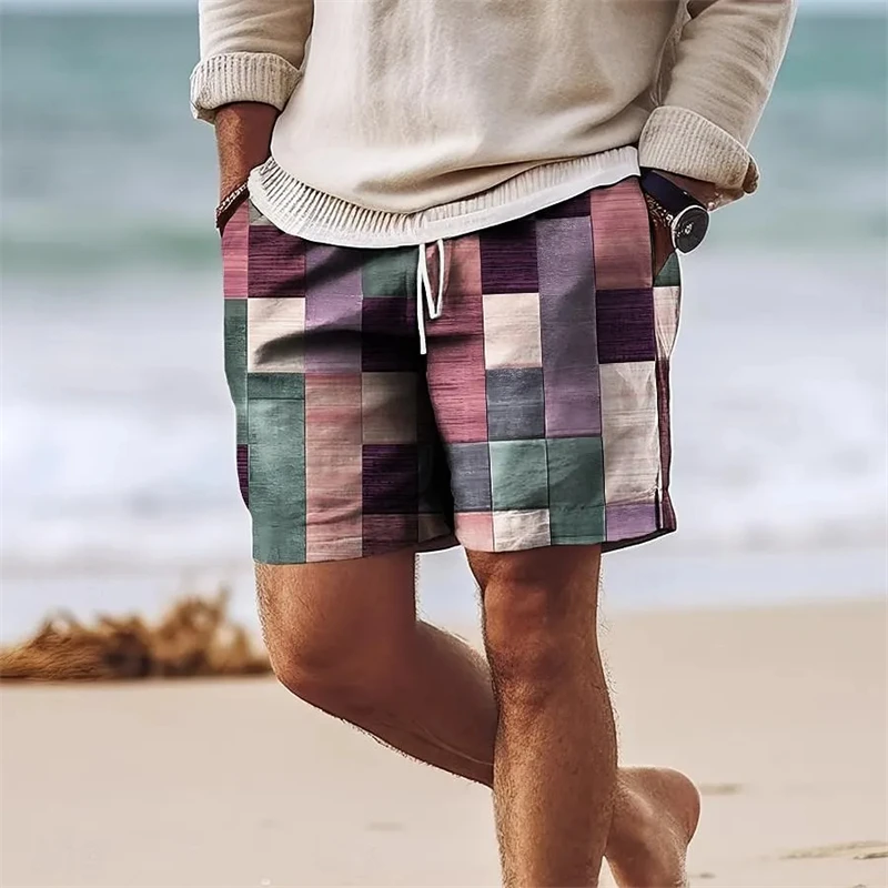2024 Summer Hawaii Beach Shorts Travel Casual Colorful Plaid Printing Sports Quick Drying GYM Trunks Ice Shorts Hawaii Swimwear 4